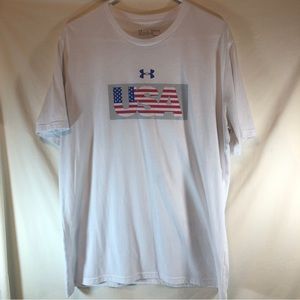 Under Patriotic Men’s white USA American flag short sleeve T-shirt XL